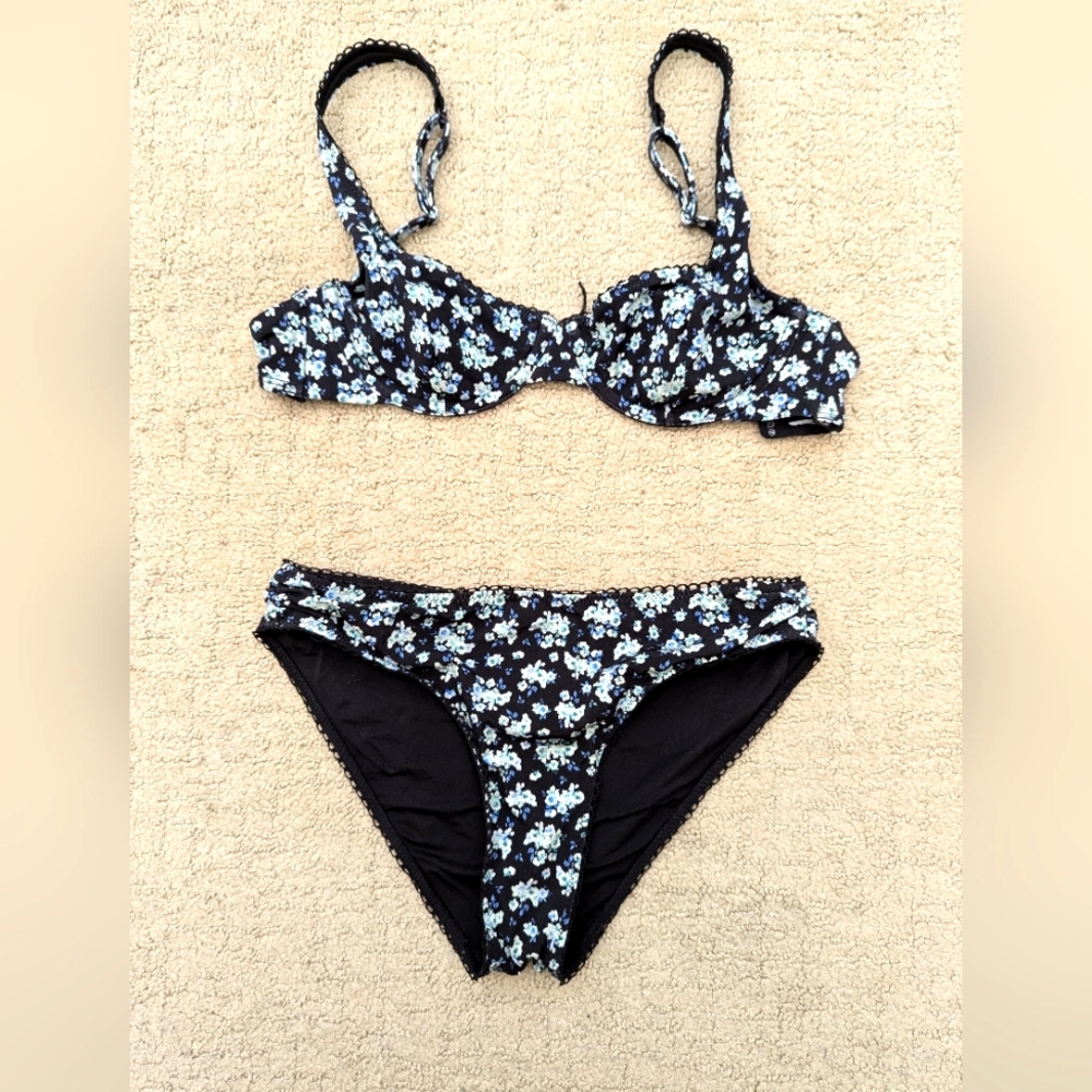 & Other Stories blue floral bikini, size 2